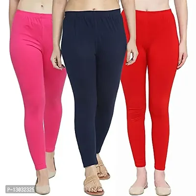 Swastik Stuffs Women's Skinny Fit Leggings Pack of 3 (SSAL--PNavyR3_Pink+Navy Blue+Red_X-Large)-thumb0