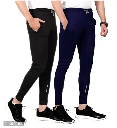 Swastik Stuffs Slim Fit,Stretchable,Regular Fit, Sports Wear, Joggers, Jeggings Track Pants for Men's (Black & Navy Blue, Pack of 2, Size:L)-thumb0