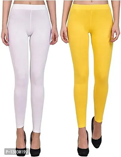 Swastik Stuffs Ankle Length Leggings Combo for Womens Free Size (SSALWY2_White,Yellow) (Pack of 2)