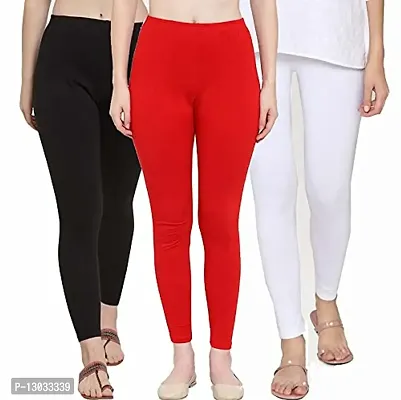 Swastik Stuffs Women's Slim Fit Cotton Blend Leggings (SSAL--BRW3_Maroon, Black, Red, White_XL)