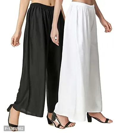 Swastik Stuffs Rayon Palazzo Pant for Women/Girls Black, White (Free Size_Pack of 2)