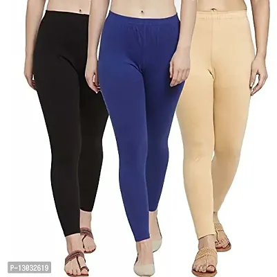 Swastik Stuffs Women's Slim Fit Cotton Blend Leggings (SSAL--BBluS3_Black, Blue, Beige_XL)-thumb0