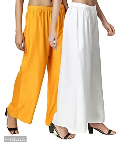 Swastik Stuffs Rayon Palazzo Pant for Women/Girls Mustard Yellow, White (Free Size_Pack of 2)