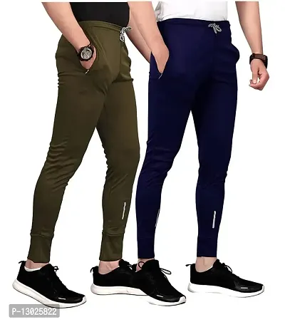 Swastik Stuffs Slim Fit,Stretchable,Regular Fit, Sports Wear, Joggers, Jeggings Track Pants for Men's (Olive Green & Navy Blue, Pack of 2, Size:M)-thumb0