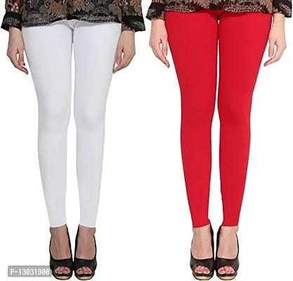 Swastik Stuffs Ankle Length Leggings Combo for Womens Free Size (SSALWR2_White,Red) (Pack of 2)