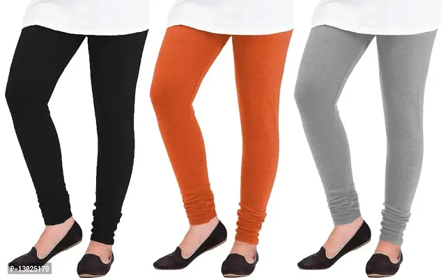 Swastik Stuffs Women's Woollen Leggings (Black, Orange, Grey, Free Size) Combo Pack of - 3