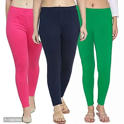 Swastik Stuffs Women's Slim Fit Cotton Blend Leggings (SSAL--PNavyG3_Beige, Pink, Navy Blue, Green_XL)