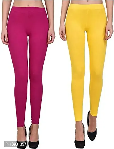 Swastik Stuffs Ankle Length Leggings Combo for Womens Free Size (SSALPY2_Pink,Yellow) (Pack of 2)-thumb0
