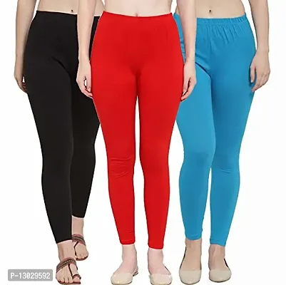 Swastik Stuffs Women's Slim Fit Cotton Blend Leggings (SSAL--BRSkb3_Black, Red, Sky Blue_XL)