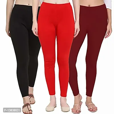 Swastik Stuffs Women's Slim Fit Cotton Blend Leggings (SSAL--BRM3_Black, Red, Maroon_XL)