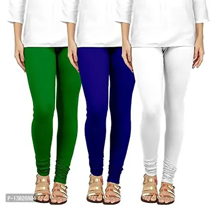 Swastik Stuffs Women's Regular Fit Cotton Leggings (SSCLGBluW3_White, Green, Blue, White_Free Size)