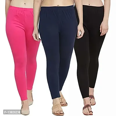 Swastik Stuffs Women's Slim Fit Cotton Blend Leggings (SSAL--PNavyB3_Beige, Pink, Navy Blue, Black_XL)