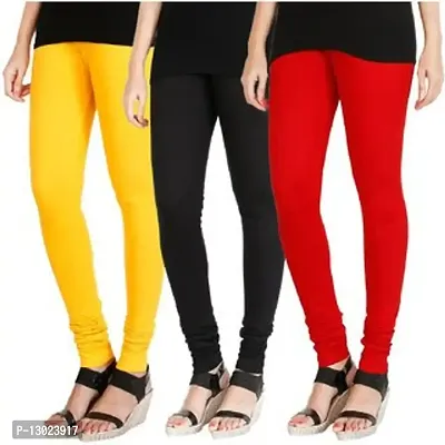 Swastik Stuffs Women's Cotton Lycra Leggings Combo Offer for Women (SSLBRY3_Black,Red,Yellow_Free Size)(Pack of 3)