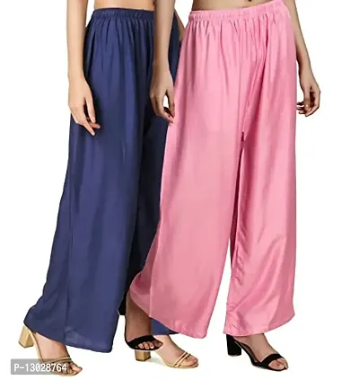 Swastik Stuffs Rayon Palazzo Pant for Women/Girls Navy Blue, Baby Pink (Free Size_Pack of 2)