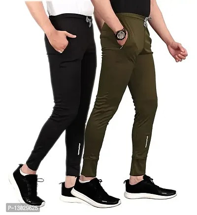 Swastik Stuffs Slim Fit,Stretchable,Regular Fit, Sports Wear, Joggers, Jeggings Track Pants for Men's (Black & Olive Green, Pack of 2, Size:S)-thumb0