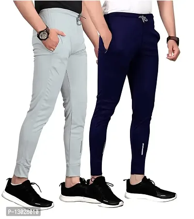 Swastik Stuffs Slim Fit,Stretchable,Regular Fit, Sports Wear, Joggers, Jeggings Track Pants for Men's (Grey & Navy Blue, Pack of 2, Size:L)