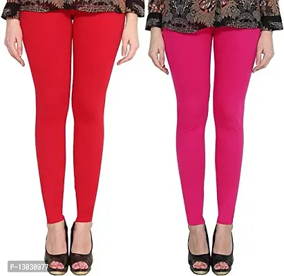 Swastik Stuffs Ankle Length Leggings Combo for Womens Free Size (SSALRP2_Red,Pink) (Pack of 2)