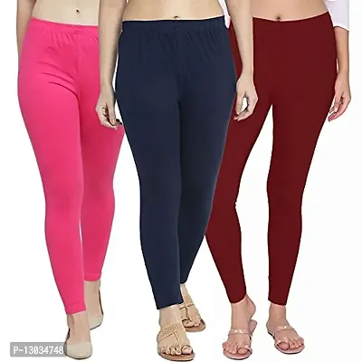 Swastik Stuffs Women's Slim Fit Cotton Blend Leggings (SSAL--PNavyM3_Beige, Pink, Navy Blue, Maroon_X-Large)