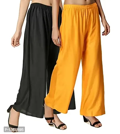 Swastik Stuffs Rayon Palazzo Pant for Women/Girls Black, Mustard Yellow (Free Size_Pack of 2)