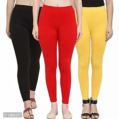 Swastik Stuffs Women's Slim Fit Cotton Blend Leggings (SSAL--BRY3_Maroon, Black, Red, Yellow_XL)