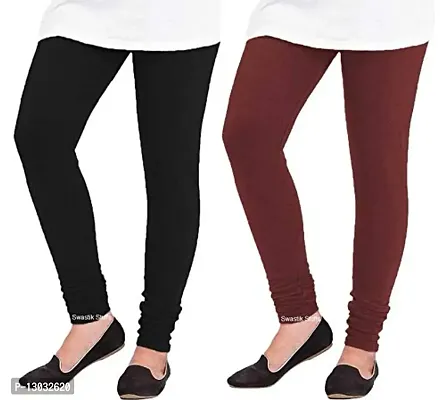 Swastik Stuffs Churidar Woollen Winter Wear Warm Leggings Combo for Women (Free Size, Pack of 2, Black and Maroon)-thumb0