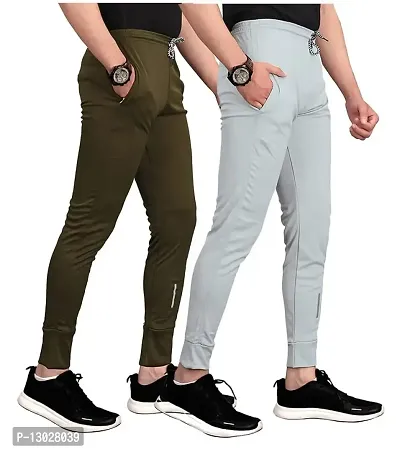 Swastik Stuffs Slim Fit,Stretchable,Regular Fit, Sports Wear, Joggers, Jeggings Track Pants for Men's (Olive Green & Grey, Pack of 2, Size:M)