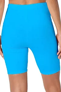Swastik Stuffs Biowashed Cotton Lycra Cycling, Yoga, Workout and Gym Shorts for Women (Pack of 2, Red, SKB Blue, Size : M)-thumb1