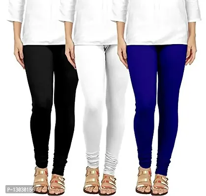 Swastik Stuffs Women's Cotton Lycra Regular Leggings Combo - (Black, White, Blue , Free Size) - Pack of 3
