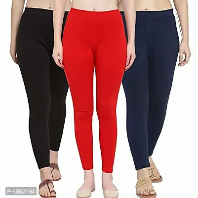 Swastik Stuffs Women's Slim Fit Cotton Blend Leggings (SSAL--BRNavy3_Black, Red, Navy Blue_XL)