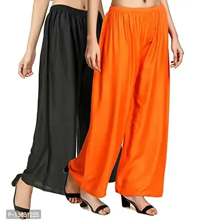 Swastik Stuffs Rayon Palazzo Pant for Women/Girls Black, Orange (Free Size_Pack of 2)