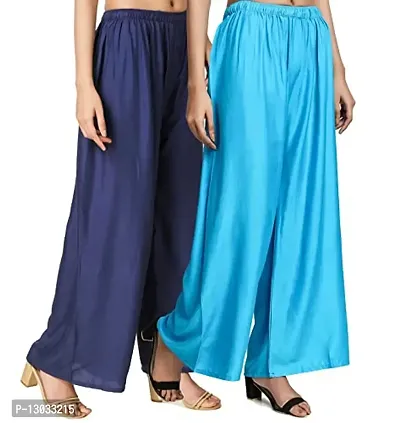 Swastik Stuffs Rayon Palazzo Pant for Women/Girls Navy Blue, Sky Blue (Free Size_Pack of 2)