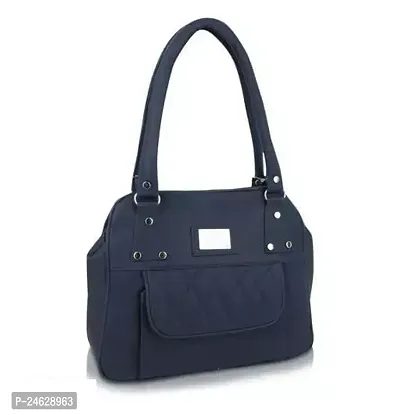 Stylish Navy Blue PU Solid Handbags For Women-thumb0
