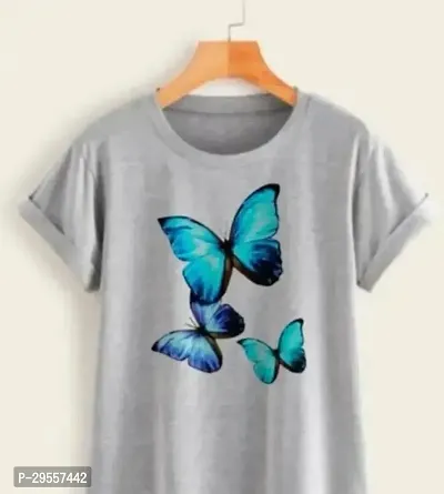 Elegant Grey Cotton Printed Tshirt For Women