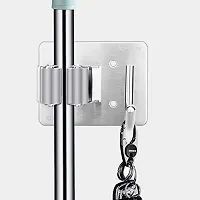 POPRUN Broom Mop Holder Set of 4 - Wall Mounted Stainless Steel Tool Organizer with 1 Rack 1 Hook for Garden, Garage or Bathroom Organization and Storage, Grey-thumb1
