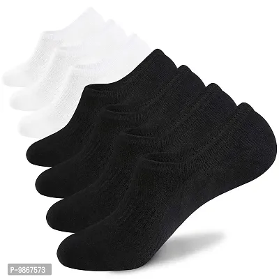 No Show Socks Mens 7 Pair Cotton Thin Non Slip Low Cut Men Invisible Sock 6-8/9-11/12-14, 4black+3white, Shoe Size: 6-8-thumb0