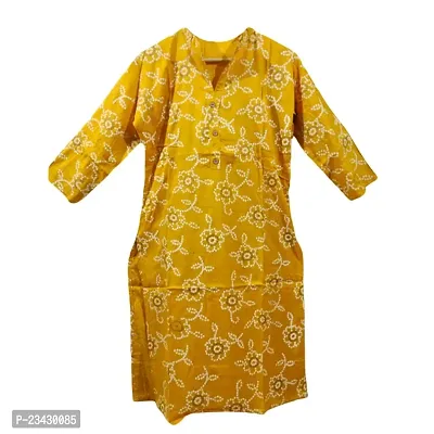 DAWN GODDESS Women's Regular Fit Cotton Blend Printed Kurti with Palazzo (Yellow,L).-thumb3