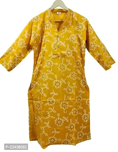 DAWN GODDESS Women's Cotton Blend Printed Kurti with Palazzo(Yellow,L)-thumb2