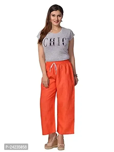 MABA Women's Linen High Waisted Plain Orange Casual Wear Palazzo Trouser Pant (Waist 26-34 Free Size)