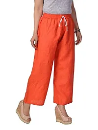 MABA Women's Linen High Waisted Plain Orange Casual Wear Palazzo Trouser Pant (Waist 26-34 Free Size)-thumb2