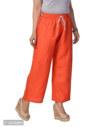 MABA Women's Linen High Waisted Plain Orange Casual Wear Palazzo Trouser Pant (Waist 26-34 Free Size)-thumb3