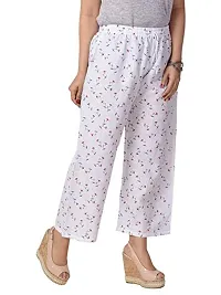 MABA Women's Linen High Waisted Floral Printed White Casual Wear Palazzo Trouser Pant (Waist 26-34 Free Size)-thumb3