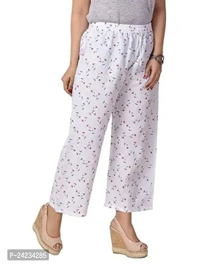 MABA Women's Linen High Waisted Floral Printed White Casual Wear Palazzo Trouser Pant (Waist 26-34 Free Size)-thumb4