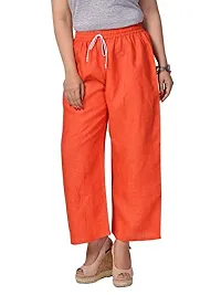 MABA Women's Linen High Waisted Plain Orange Casual Wear Palazzo Trouser Pant (Waist 26-34 Free Size)-thumb1