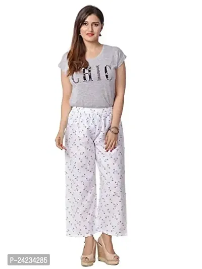MABA Women's Linen High Waisted Floral Printed White Casual Wear Palazzo Trouser Pant (Waist 26-34 Free Size)