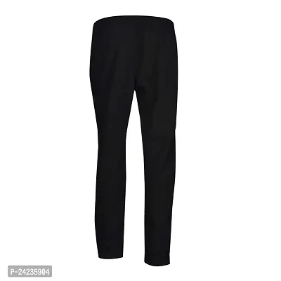 MABA Womens Girls Plain Ankle Length Cotton Blend Trousers Pant with Skinny Elastic Waist Pencil Fit Pants With Side Pockets (Black,Size :34 L)