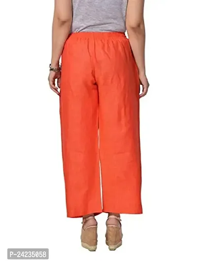 MABA Women's Linen High Waisted Plain Orange Casual Wear Palazzo Trouser Pant (Waist 26-34 Free Size)-thumb4