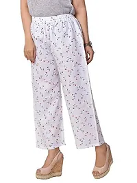 MABA Women's Linen High Waisted Floral Printed White Casual Wear Palazzo Trouser Pant (Waist 26-34 Free Size)-thumb2