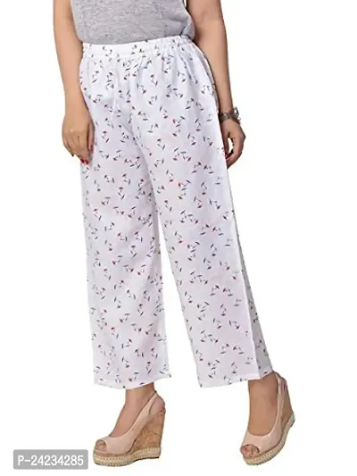 MABA Women's Linen High Waisted Floral Printed White Casual Wear Palazzo Trouser Pant (Waist 26-34 Free Size)-thumb3