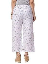MABA Women's Linen High Waisted Floral Printed White Casual Wear Palazzo Trouser Pant (Waist 26-34 Free Size)-thumb1