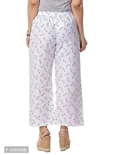 MABA Women's Linen High Waisted Floral Printed White Casual Wear Palazzo Trouser Pant (Waist 26-34 Free Size)-thumb2
